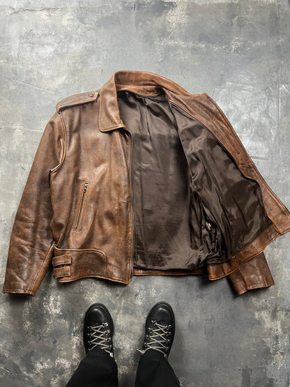 Natural Fade Leather Jacket Made in Italy [Size: XXL]
