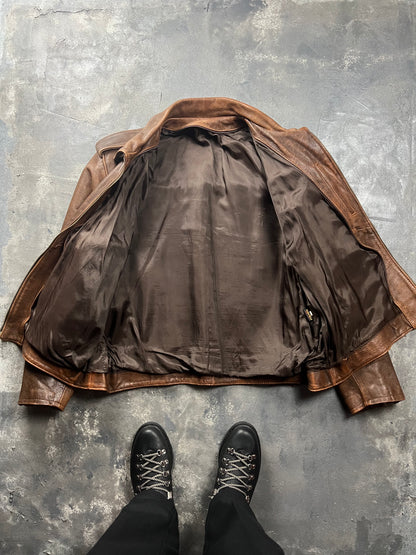 Natural Fade Leather Jacket Made in Italy [Size: XXL]
