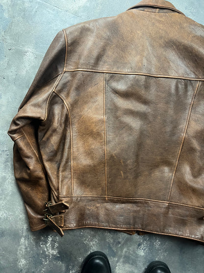 Natural Fade Leather Jacket Made in Italy [Size: XXL]
