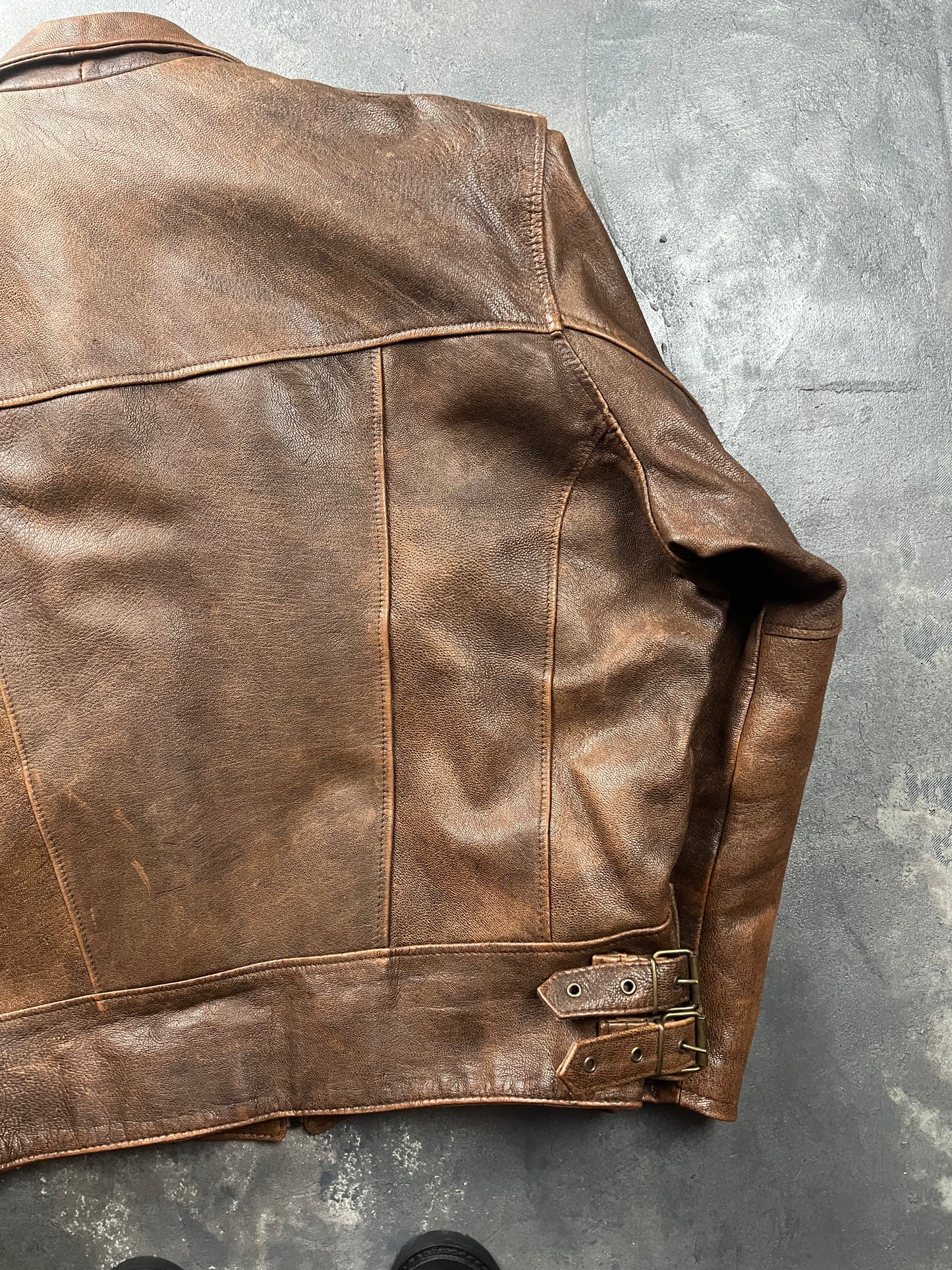 Natural Fade Leather Jacket Made in Italy [Size: XXL]