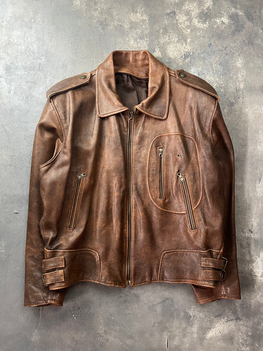 Natural Fade Leather Jacket Made in Italy [Size: XXL]