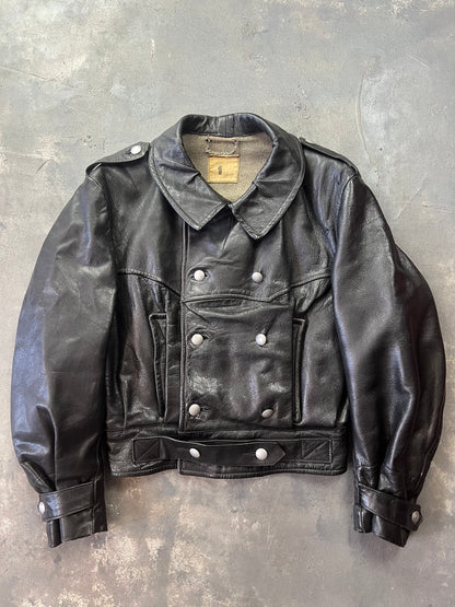 1940' Mats Larsson WWII Swedish military black leather motorcycle rider jacket [Size: M]
