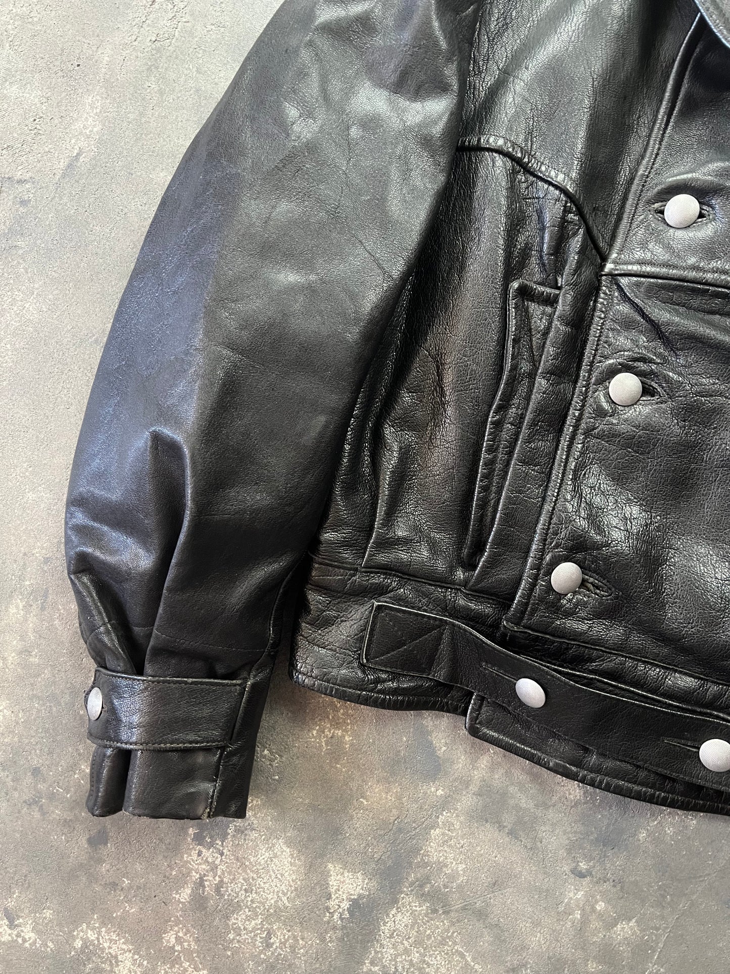 1940' Mats Larsson WWII Swedish military black leather motorcycle rider jacket [Size: M]