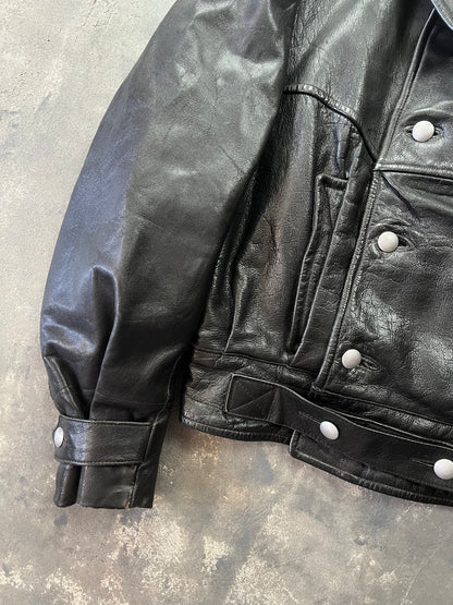 1940' Mats Larsson WWII Swedish military black leather motorcycle rider jacket [Size: M]