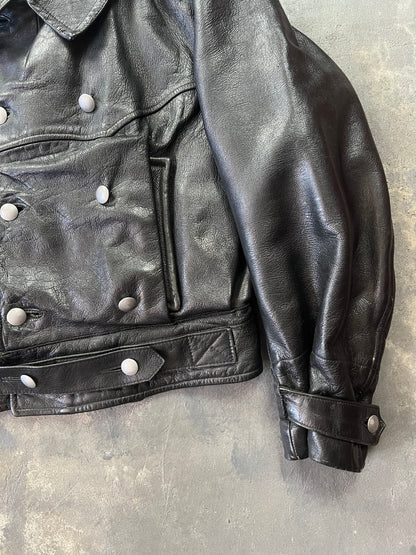1940' Mats Larsson WWII Swedish military black leather motorcycle rider jacket [Size: M]