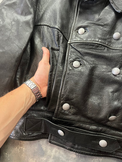 1940' Mats Larsson WWII Swedish military black leather motorcycle rider jacket [Size: M]