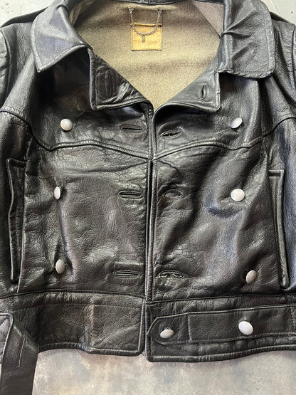 1940' Mats Larsson WWII Swedish military black leather motorcycle rider jacket [Size: M]