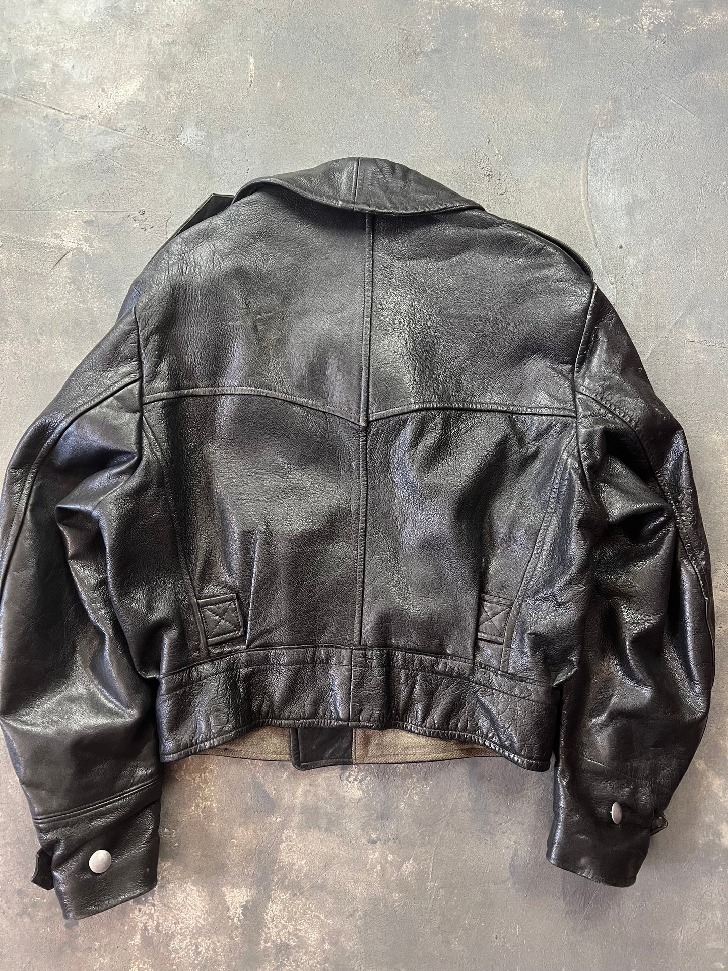 1940' Mats Larsson WWII Swedish military black leather motorcycle rider jacket [Size: M]
