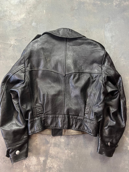 1940' Mats Larsson WWII Swedish military black leather motorcycle rider jacket [Size: M]