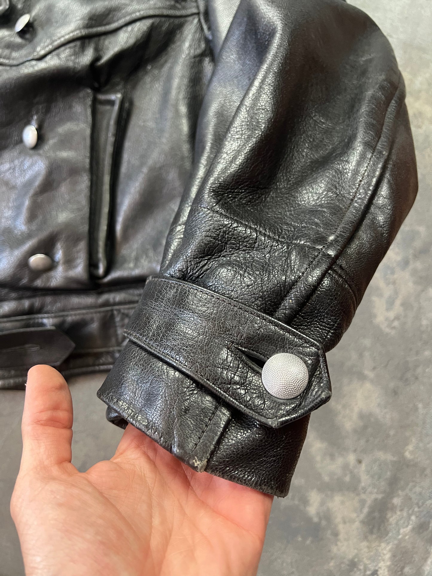 1940' Mats Larsson WWII Swedish military black leather motorcycle rider jacket [Size: M]